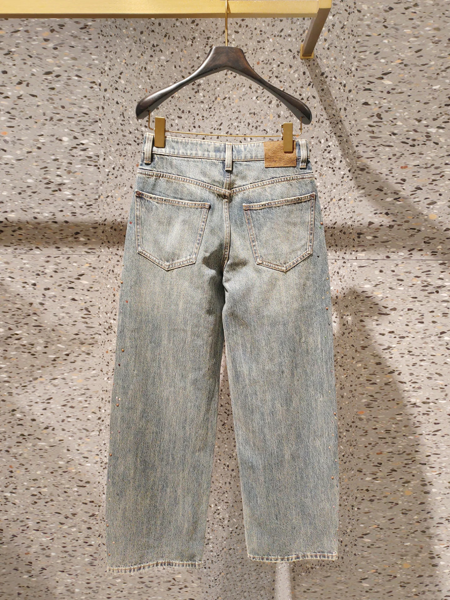 ارتفاع الخصر واسعة الساق الدينيم الجينز المرأة الخريف الشتاء تصميم الإحساس الحديد الماس المياه Waed خمر Sle جينز غير رسمي #2