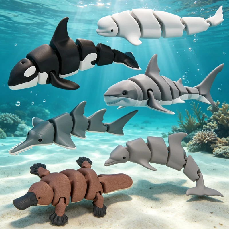 3D Printed Marine Animal Ornament Simulation Shark Killer Whale Sawfish Beluga Model Home Desktop Decoration Creative Gift for F