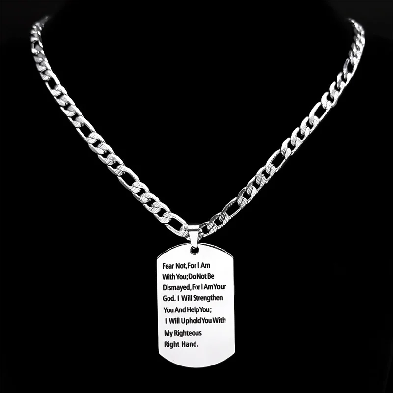 Personalized Bible Cross Dog Tag Men Necklace Stainless Steel Christian Bible Prayer Necklaces Jewelry Boyfriend Gifts N7420S05