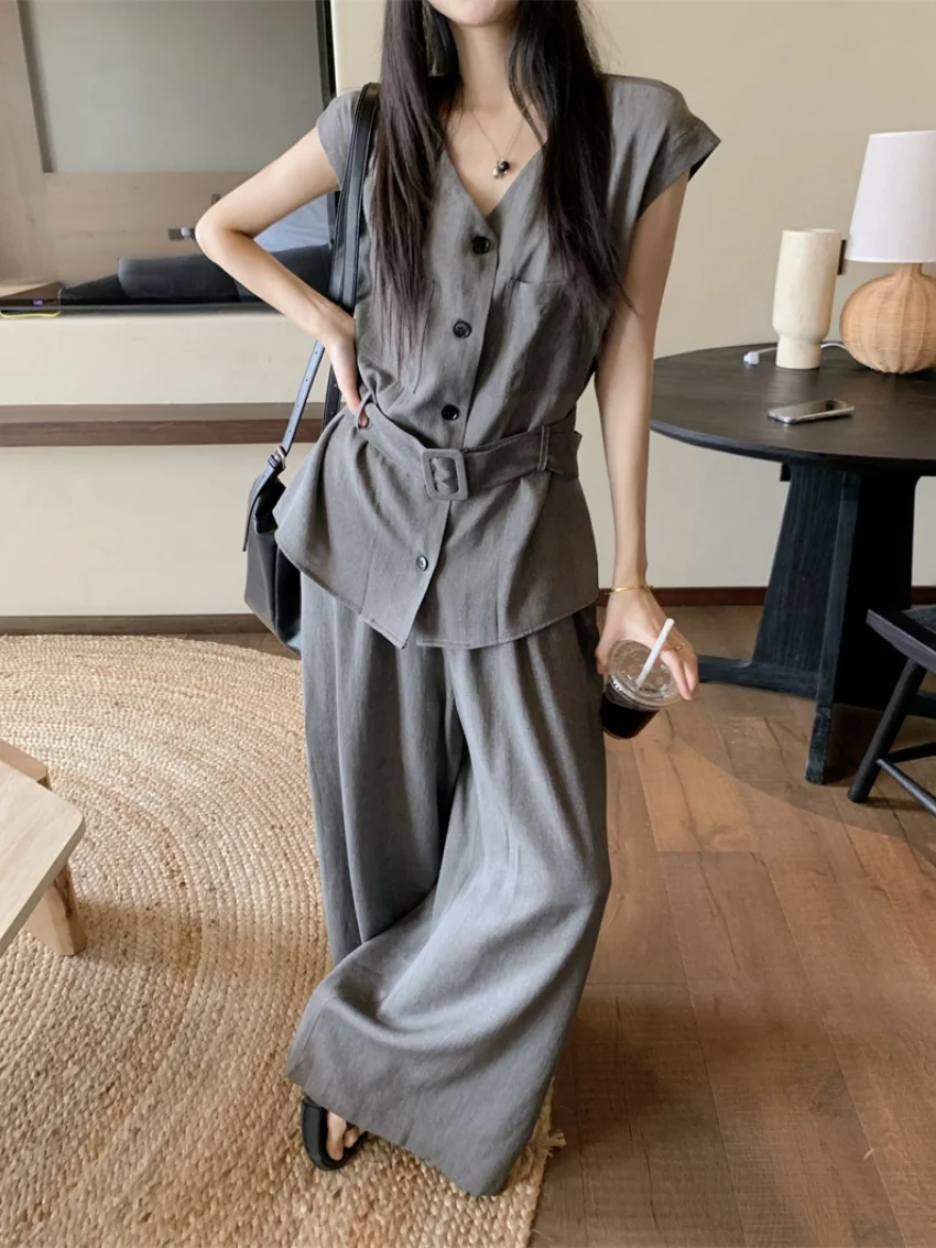 

Alien Kitty High Street Slim Women Suits Chic Summer 2025 Gentle Office Lady Shirts Daily Casual New Slim Wide Leg Pants Sets
