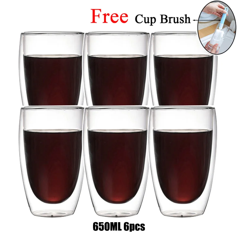 2-6pcs Double Wall Glass Cup Heat Resistant Tea Milk Lemon Juice Coffee Water Cup Bar Drinkware Lover Gift Creativity Glass Cup