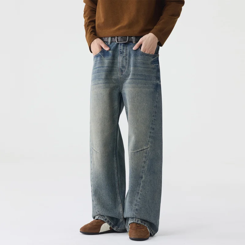 

Мужские джинсы прямого кроя в стиле ретро, свободные, удобные, из хлопка, повседневные брюки, оригинальный дизайн, осенняя новинка, уличная мода