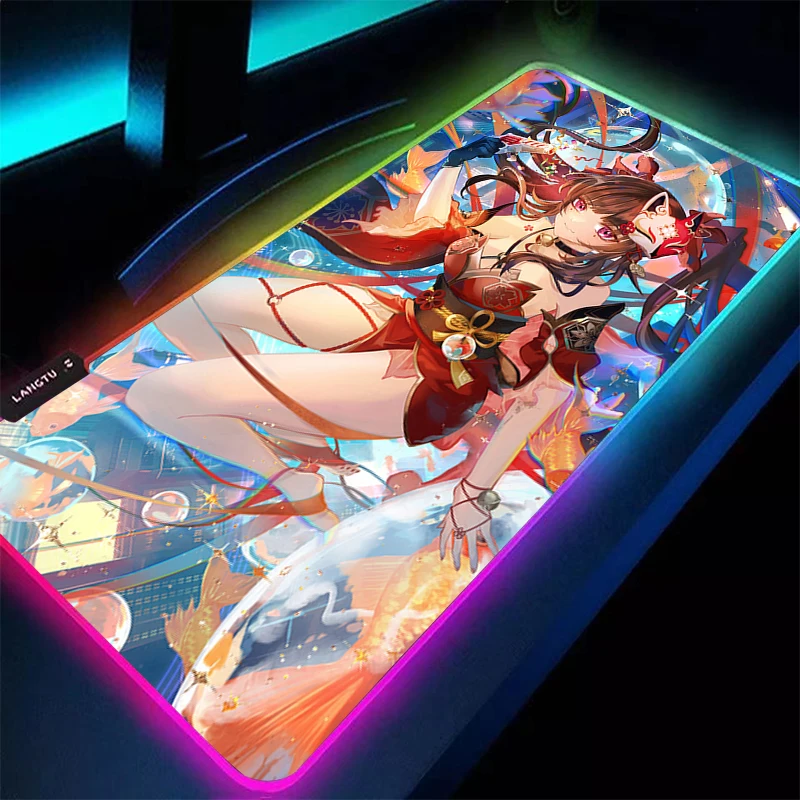 Alfombrilla de ratón para juegos, alfombrilla LED para ratón de ordenador Honkai Star Rail Sparkle, alfombrilla de escritorio RGB para PC, alfombrilla para teclado de Anime, accesorios para jugadores, alfombrilla de mesa