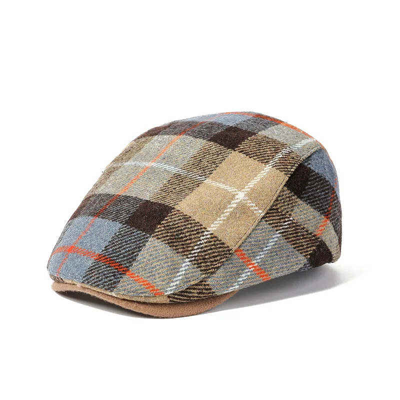 2023 Autumn Cotton Plaid Print Newsboy Caps Flat Peaked Cap Men and Women Painter Beret Hats 142