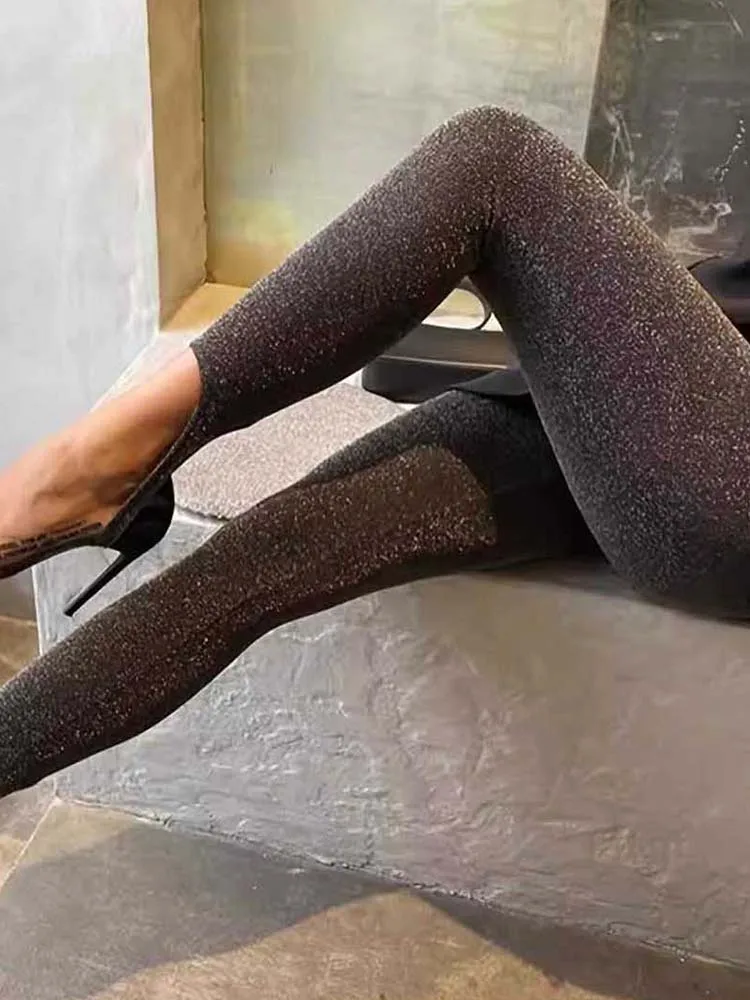 Nowa moda Dzianinowe jasne jedwabne spodnie w jednolitym kolorze Jasne jedwabne legginsy Obcisłe spodnie o wysokiej rozciągliwości dla kobiet