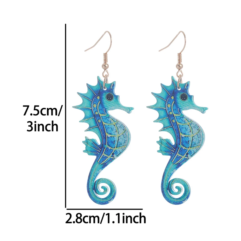 Cring Coco Fashion Seahorses Earrings Dolphins Sea Turtles Earrings Trend Acrylic Earring Jewelry for Women Girls Festival Gifts