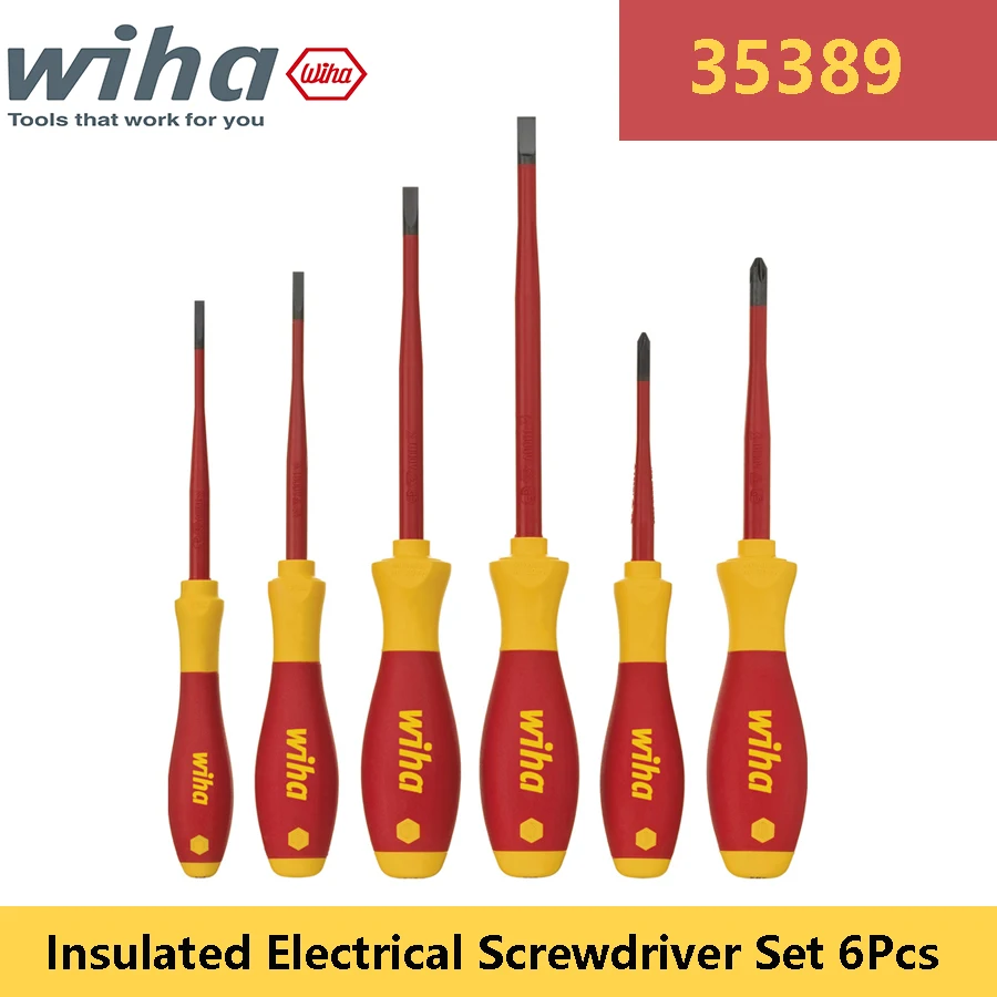 

WIHA 35389 Insulated Screwdriver Set 6Pcs Slotted Phillips Screwdriver VDE Slim Bar Electrician's Screwdriver Set Wiha Hand Tool