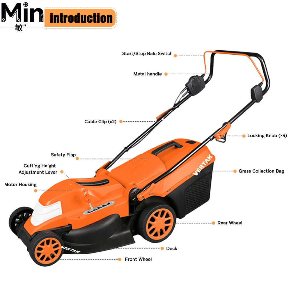 Vertak 1400W Corded Lawn Dethatcher 380mm Cutting Width Garden Grass Dethatcher with 40L Collection Bag for Yard
