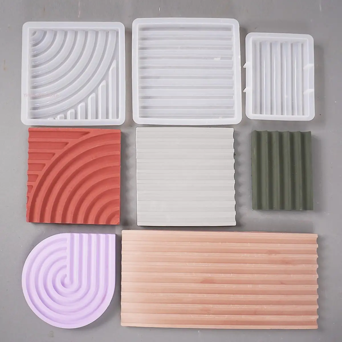 Coaster Silicone Mold Striped Tray Round Square Triangle Geometry Shape Storage Tray Mould DIY Gypsum Craft Molds Home Decor