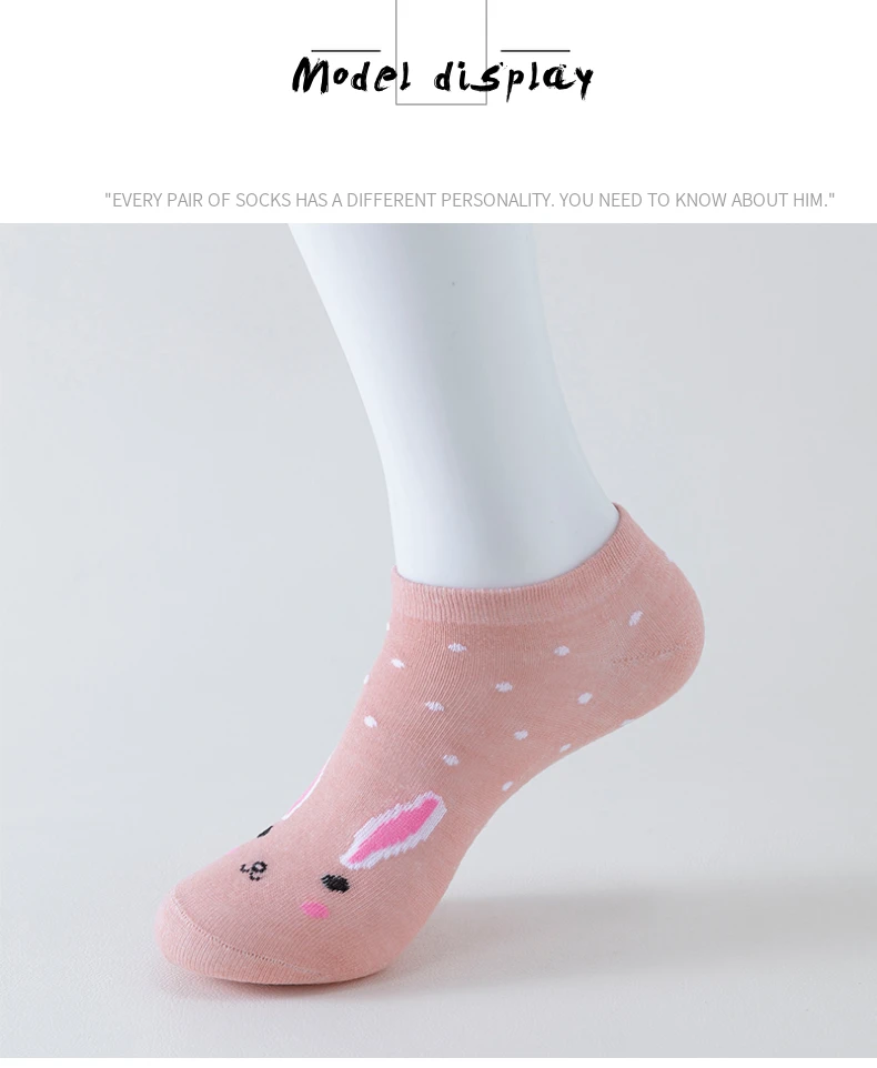 5 Paar kurze Damensocken, Pink Cat Thin, niedliche Ganzjahres-Bootsocken, Slow Top, modische Bootsocken – Detail 6