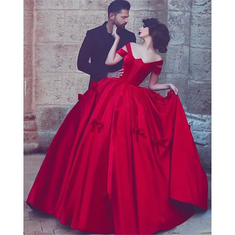 Vestidos de quinceañera para niña, vestido de baile de satén rojo Simple, vestidos de graduación, vestidos de noche, vestido de boda con pajarita de terciopelo, 15, 16