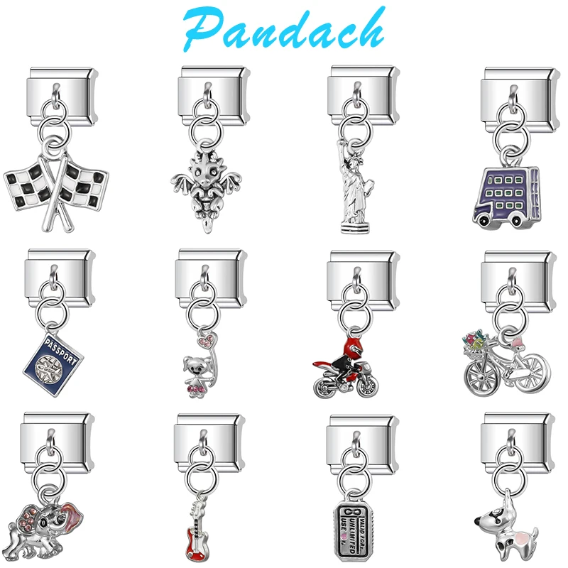 Pandach Trendy Statue Of Liberty Flag Passport Car Ocean 9mm Stainless Steel Italian Module Elastic Splicing DIY Making Jewelry