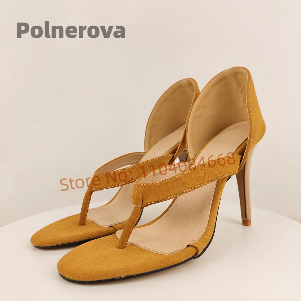 

Yellow Suede Clip Toe Sandals Women's Stiletto Concise Flip Flop High-Heeled Slingback Cover Heel Runway Office Ladies Shoes