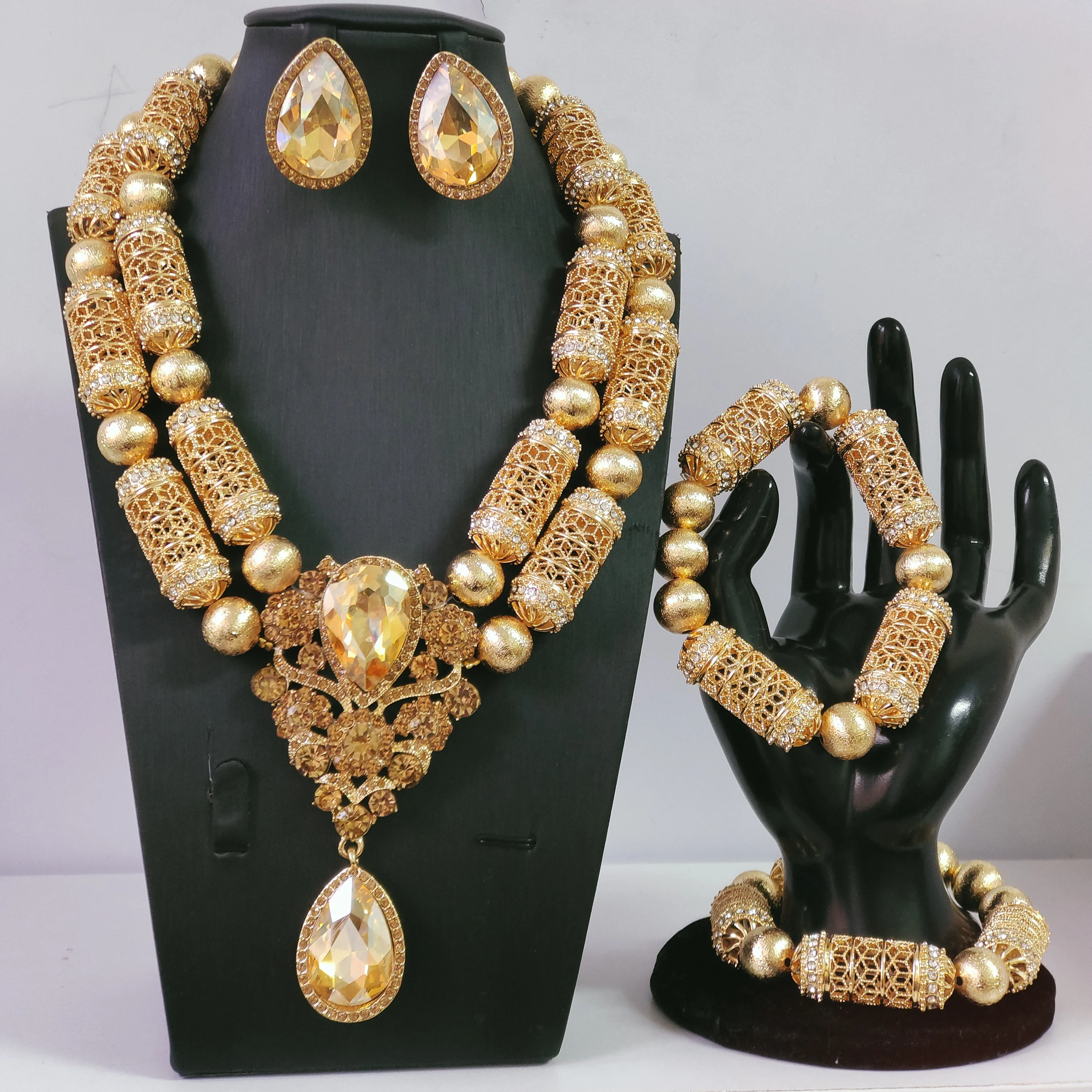 African Nigerian Beads Jewelry Set traditional wedding Dubai gold jewelry sets