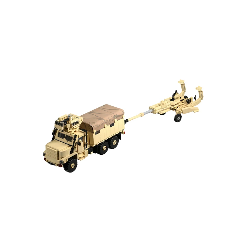 155mm Howitzer And Cargo Truck Model MOC Building Bricks War Equipment Modular Technology Gifts Holiday Assemble Children Toys