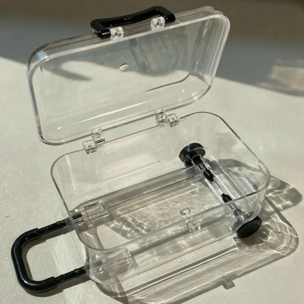 Small Trolley Case Mini Trolley Case Shape Earrings Storage Box Transparent Organizer for Hairpins Necklaces Rings Pendants