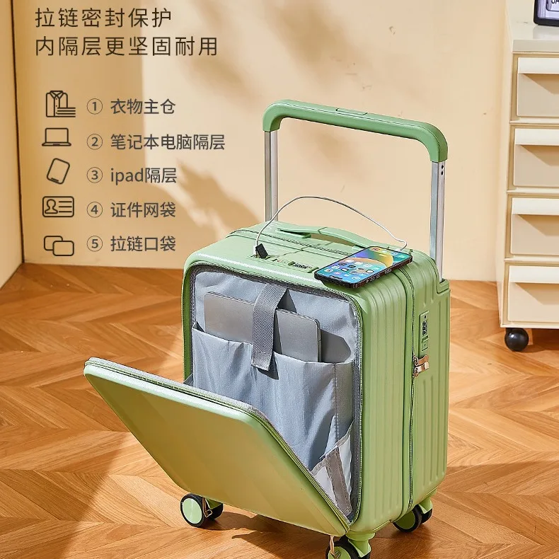 The New Student Front Opening Wide Trolley Suitcase Women's Multi-purpose Suitcase Swivel Boarding