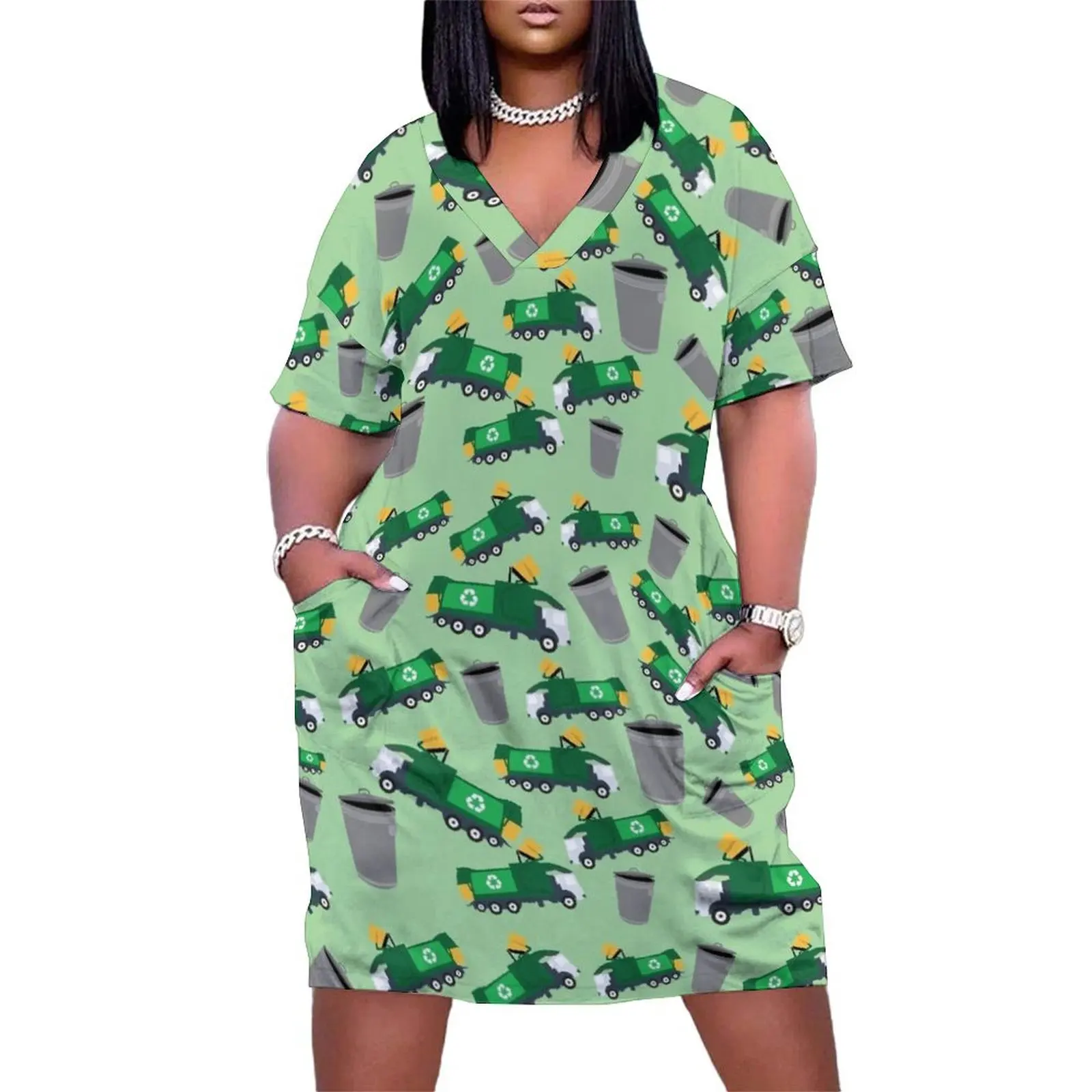 

Recycling Garbage Truck Pattern Loose Pocket Dress beach dresses fairy dress