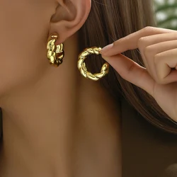 Trendy Circle Twists Hoop Earring for Women Simple Temperament Hyperbole Gold Color Ear Daily Wear Jewelry Party Gifts