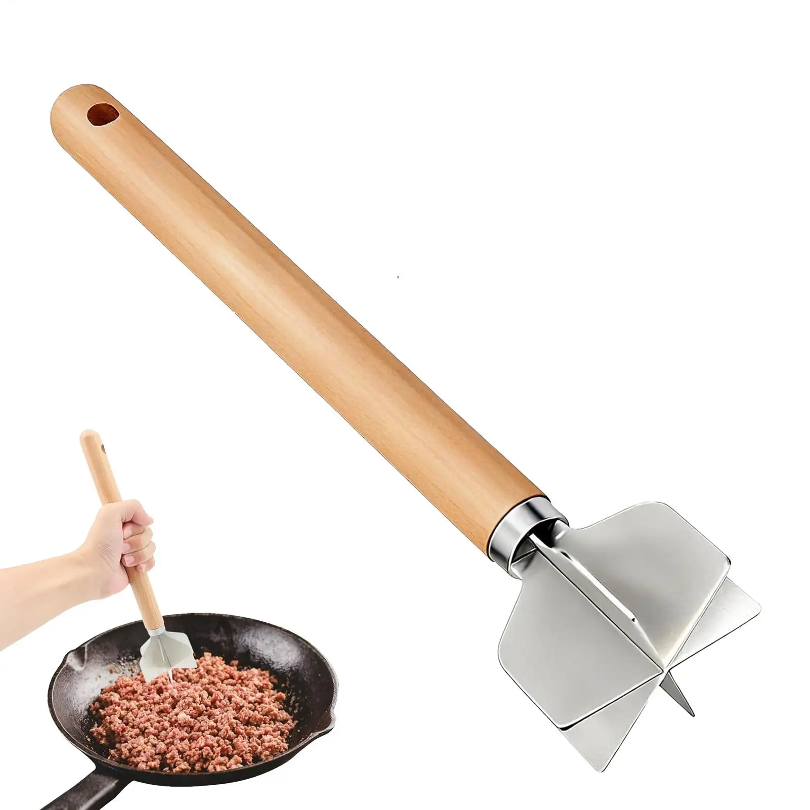 

Ground Meat Chopper Food Grinder With Wooden Handle Non-Stick Food Masher For Meat Vegetable Potato Chicken Beef Nut Kitchen