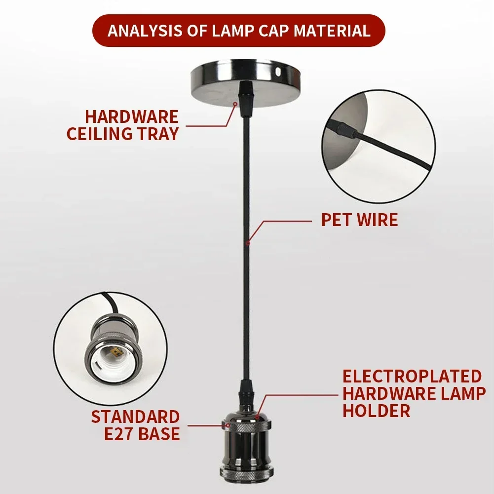 DIY Vintage E27 Socket 1m Wire Screw Base Aluminum Industrial Retro Lamp Holder For Indoor Lighting Bar Home Decoration