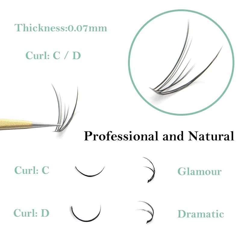 KIMCCI 120PCS  Natural Fan Eyelashes High Quality Fish Tail Silk False Eye Lashes C/D Curl Dovetail Fly Eyelash Extension Makeu