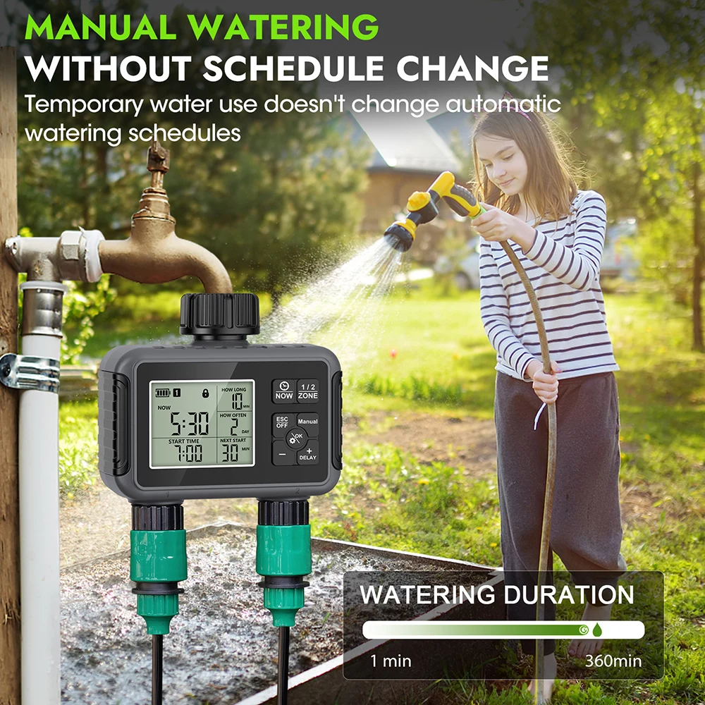 1/2-Ausgänge, Knopf/Knopf, automatischer Wassertimer, intelligentes Bewässerungssystem, Sprinkler, Wasserhahn, Schlauch, Programmierer, Timer für den Garten