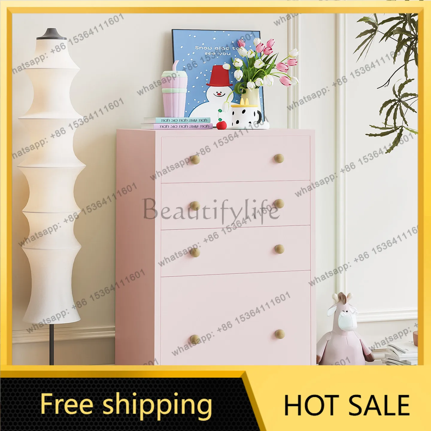 XX. Cream wind solid wood four-chest cabinet, living room, household bedroom, multi-layer large drawer storage cabinet against