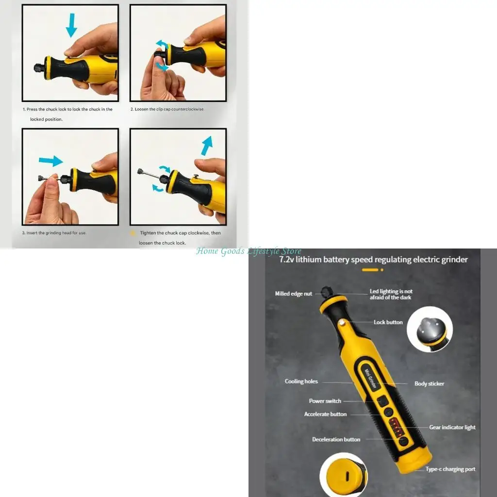 

E74E Pack of 58 Accessories Handheld Engraving Tool 1100mAh Battery 103 Minutes Runtime
