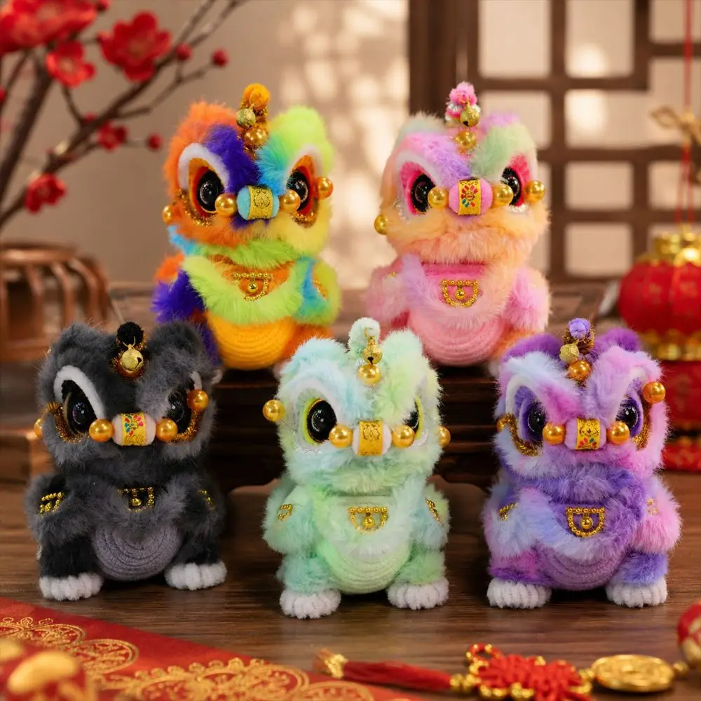 Handmade Lion Dance Plush Cute Twisty stick Lion Dance Ornament Traditional Soft Plush Awakened Lion Doll Home Decoration
