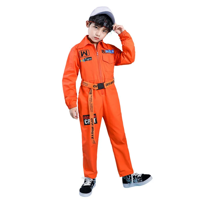 Kids Street Dance Solid Overalls Rompers Boys Hip Hop Bodysuit Girls Cargo Pants Workwear Jumpsuit Clothes Children Streetwear