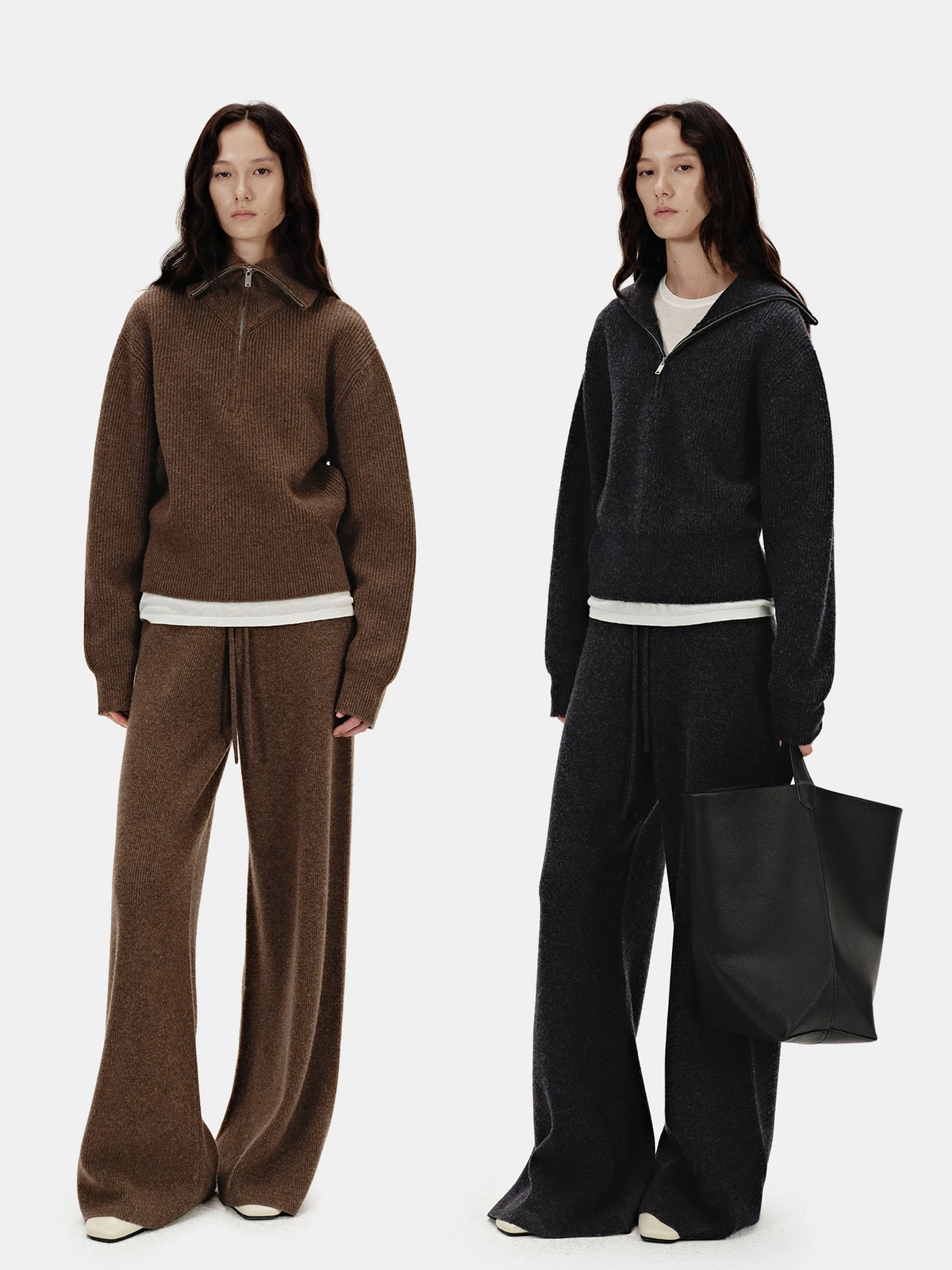 

Marllen Pure Wool V-Ne Трикотаж Прямые брюки Комплект на молнии с открытой осень-зима Женская мода Повседневная одежда из двух предметов...