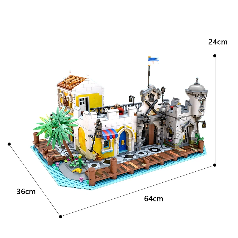 BuildMoc Pirate Lagoon Lockup Revisited Port Town Building Blocks Set 21322 Seaside Island House Bricks Toys Children Kids Gifts