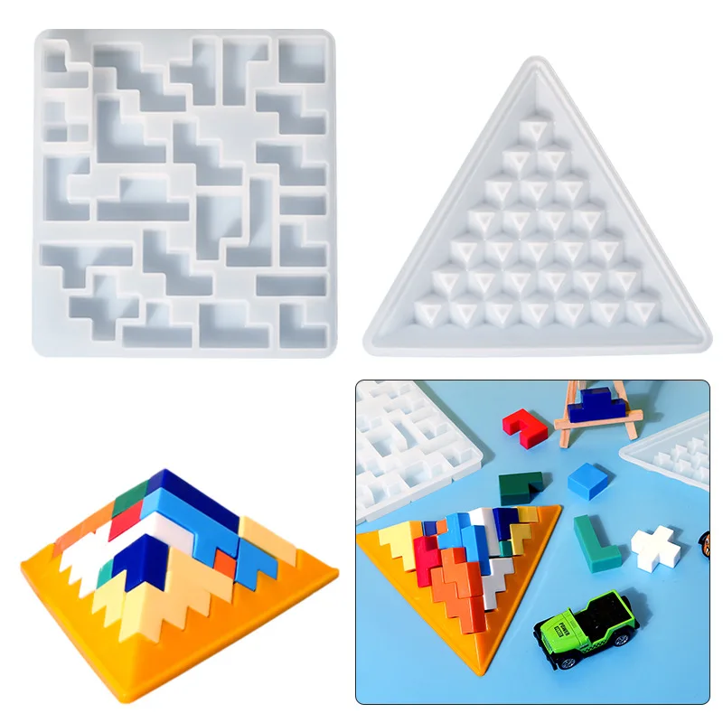 3D Pyramid Puzzle Building Stocks Resin Mold Family Kids Puzzle Game Toy Pyramid Puzzle Silcone Mold 1 Set Building Stock Mold