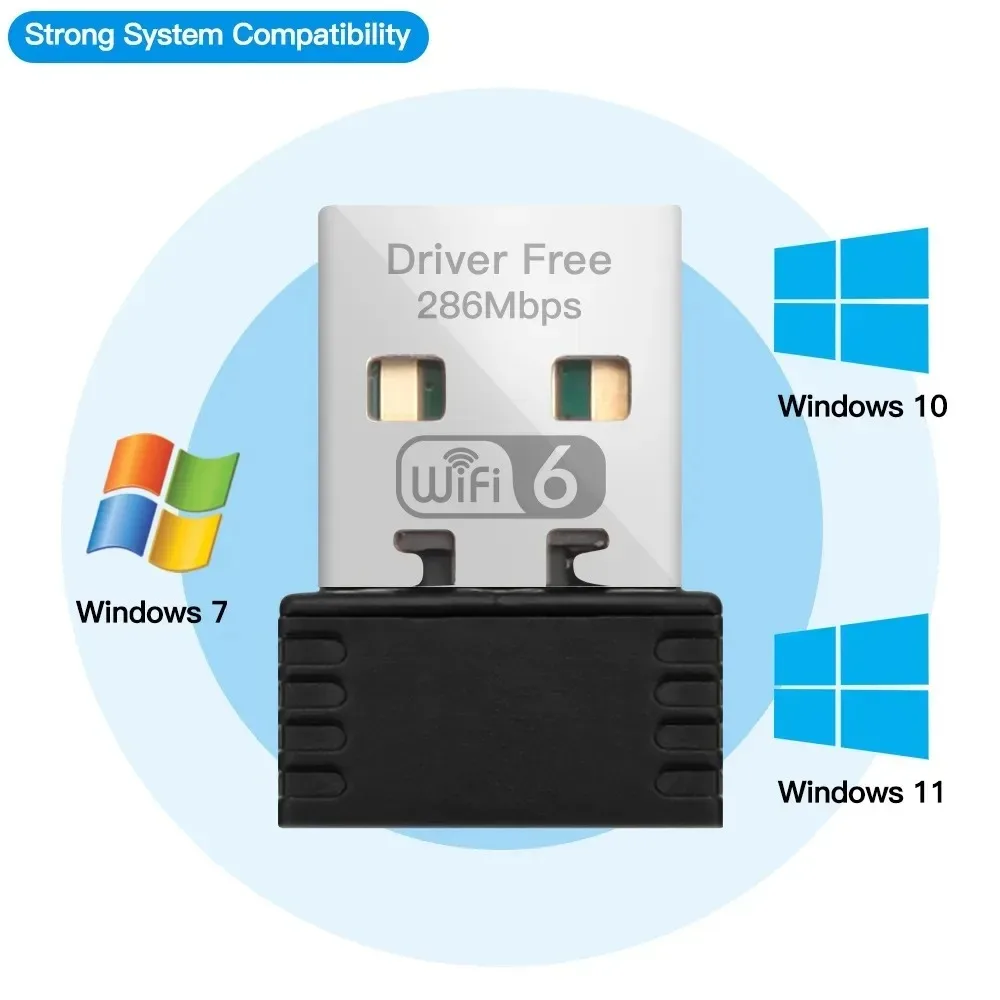 Mini USB WIFI 6 Dongle Scheda di rete 2.4GHz Wi-Fi Lan Adattatore Driver gratuito per PC portatile Windows 7 10 11 300M 150M Ricevitore