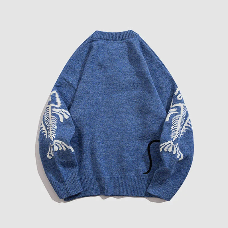 Retro Loose Sweater Men's Harajuku Kitten Printed Knitted Sweater Autumn and Winter Y2k Fashionable Street Pullover