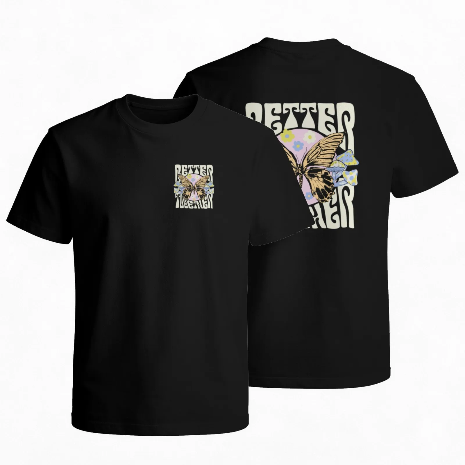 Camiseta con gráfico de mariposa Better Together, camiseta informal de algodón suave con cuello redondo, para uso diario
