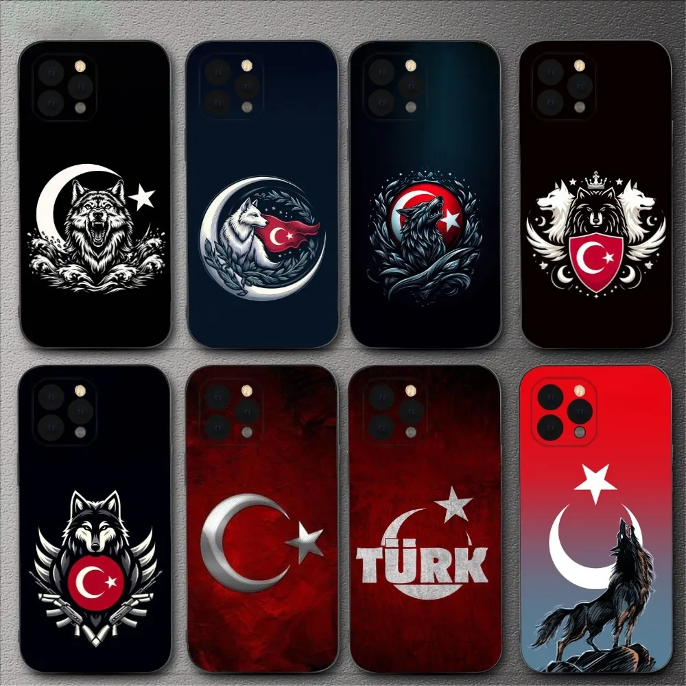 Turk Wolf Turkey Flag Phone Case For iPhone 15,14,13,12,11,XS,XR,X,8,7,Pro,Max,Plus,mini Silicone Black Cover