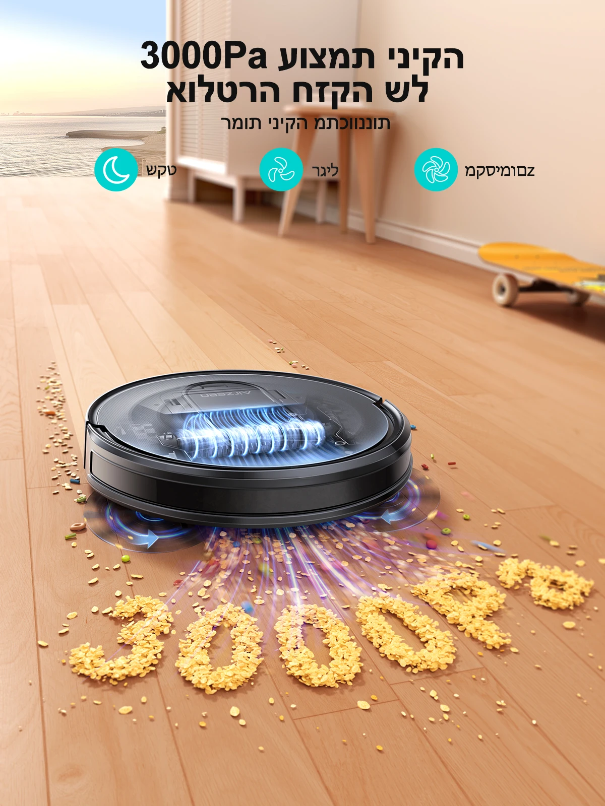 Airzeen Robot Vacuum and Mop Combo 3000Pa 150 Mins App Control Scheduled Cleaning Self-Charging Wi-Fi Connected Robotic Vacuum