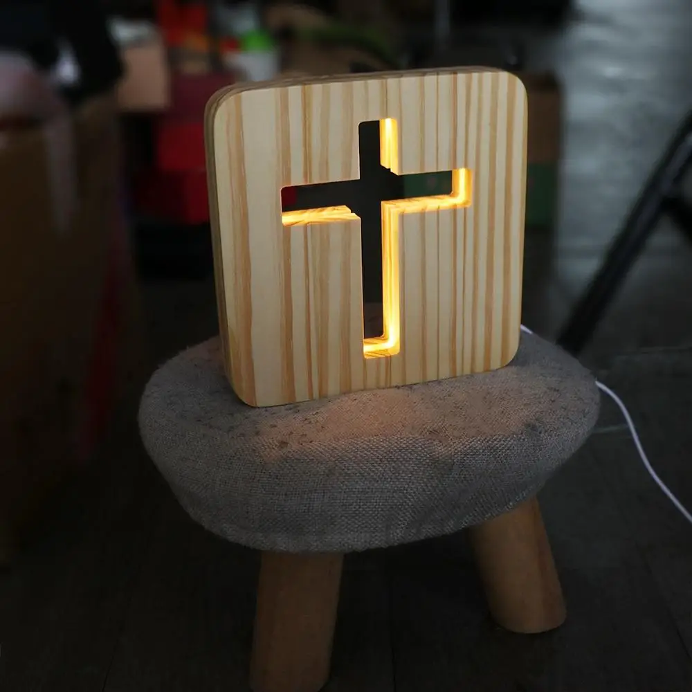 Lampe LED en bois avec croix Jesu 3D, veilleuse USB, christianisme, Nina, Ifix, artisanat, nouveauté, bureau, table, orthodoxe