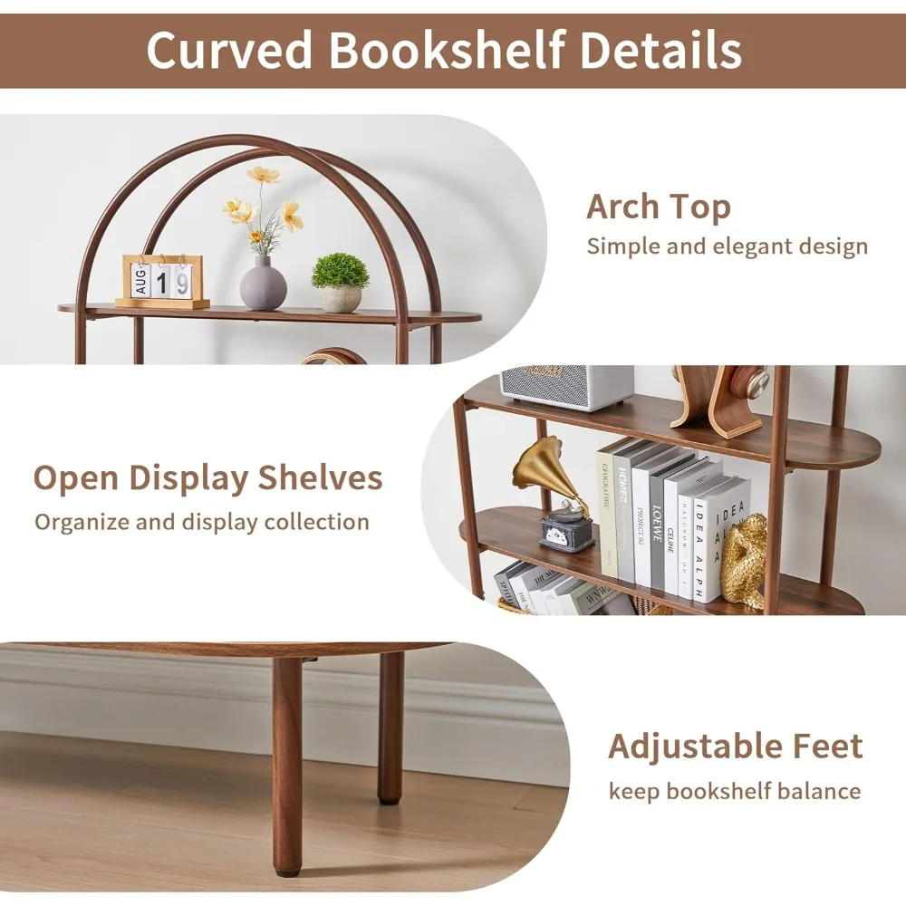 رف كتب حديث من منتصف القرن بطول 79 باب منزلق مع تصميم منحني وتخزين عرض مكون من 4 طبقات