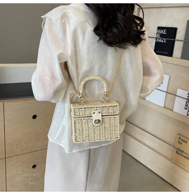 

"Trendy 2025 Woven Shoulder Bag, Japanese Inspired Square Purse, Casual Boho Crossbody with Detachable Strap"