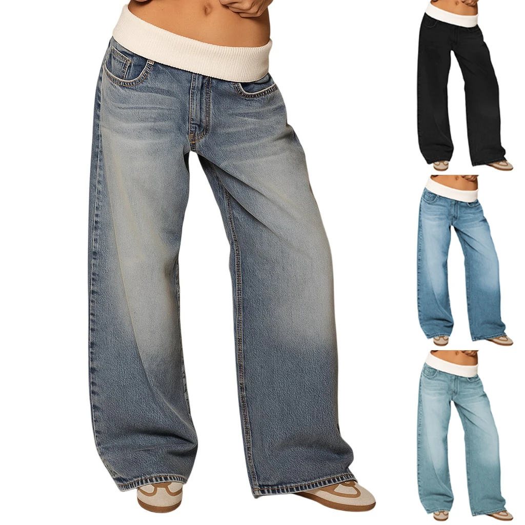Y2K Hip-hop Nähte Mode Retro Jeans Weiblichen Koreanischen Stil Casual Einfache Ätherisches Breite bein Hosen Lose Overalls für mädchen