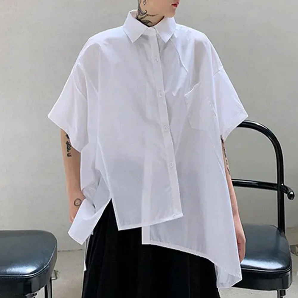 Mens Shirt Irregular Five-Point Sleeves Dark Casual Shirt Streetwear Fashion Y2k Splicing Short-Sleeved Top Men'S Clothing 2025