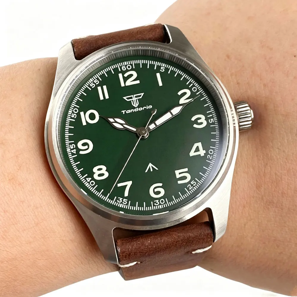 Tandorio 39mm 20ATM Dive Field Watch Luminous Green Blue Dial VH31 Movement Sweep Seconds Quartz Watch Men Sapphire Rejor