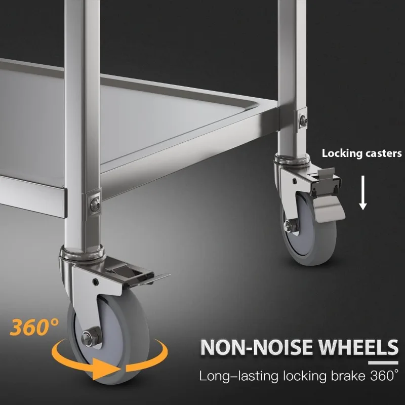 3 Shelf Stainless Steel CartServing Cart with Wheels, Household, Service Trolley,360°Rotation Storage Shelf with Locking Wheels