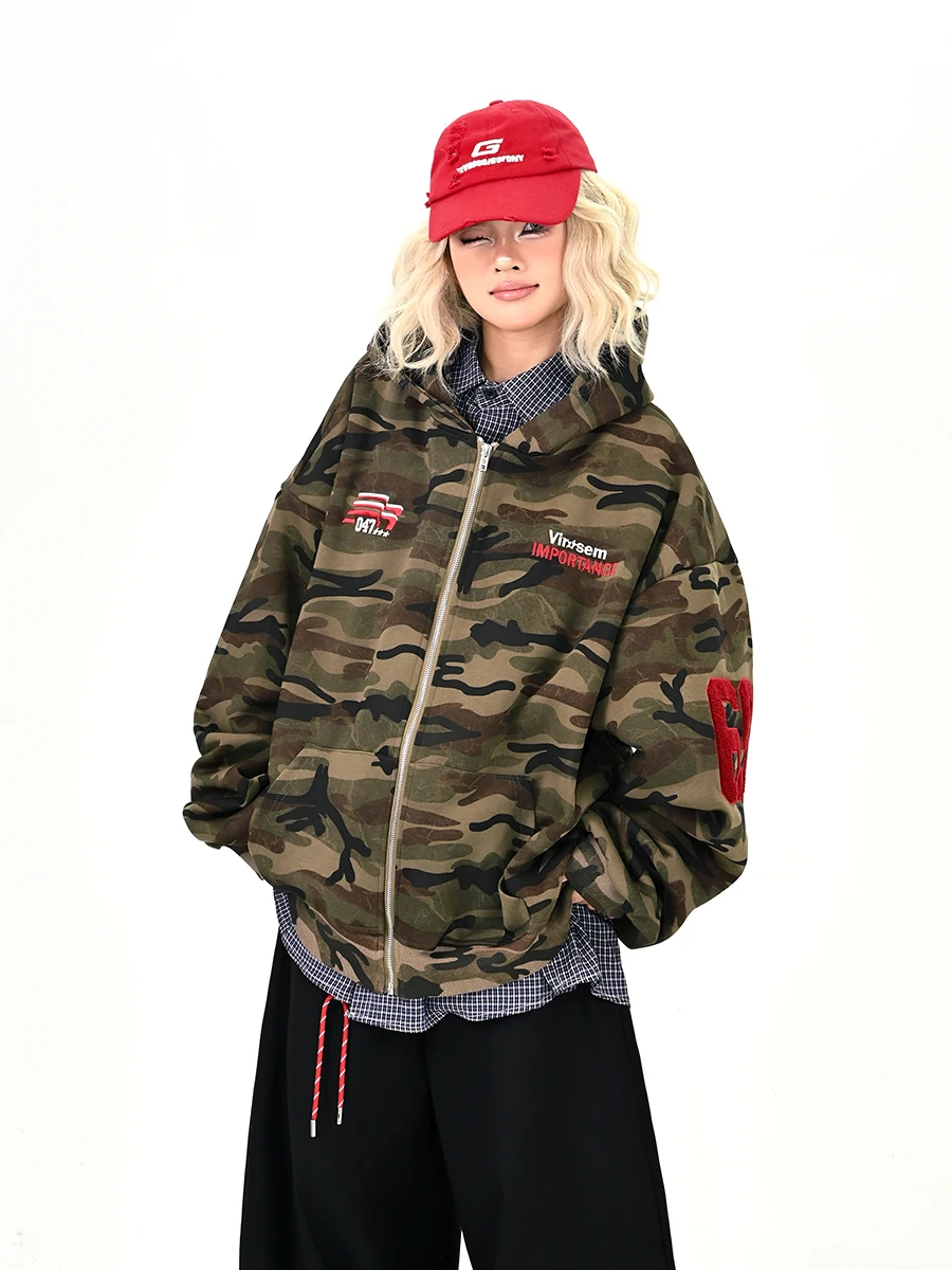 

Digital Camouflage Oversized Sweatirt Cardigan Women's Loose BF American High Street Trendy Brand INS Jaet Autumn 2025