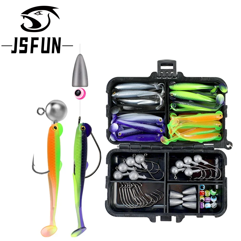 JSFUN 75pcs Silicone Lure Set with Jig Head Hook Fishing Lure Set Artificial Lure for Carp Pike Zander Fishing Accessories