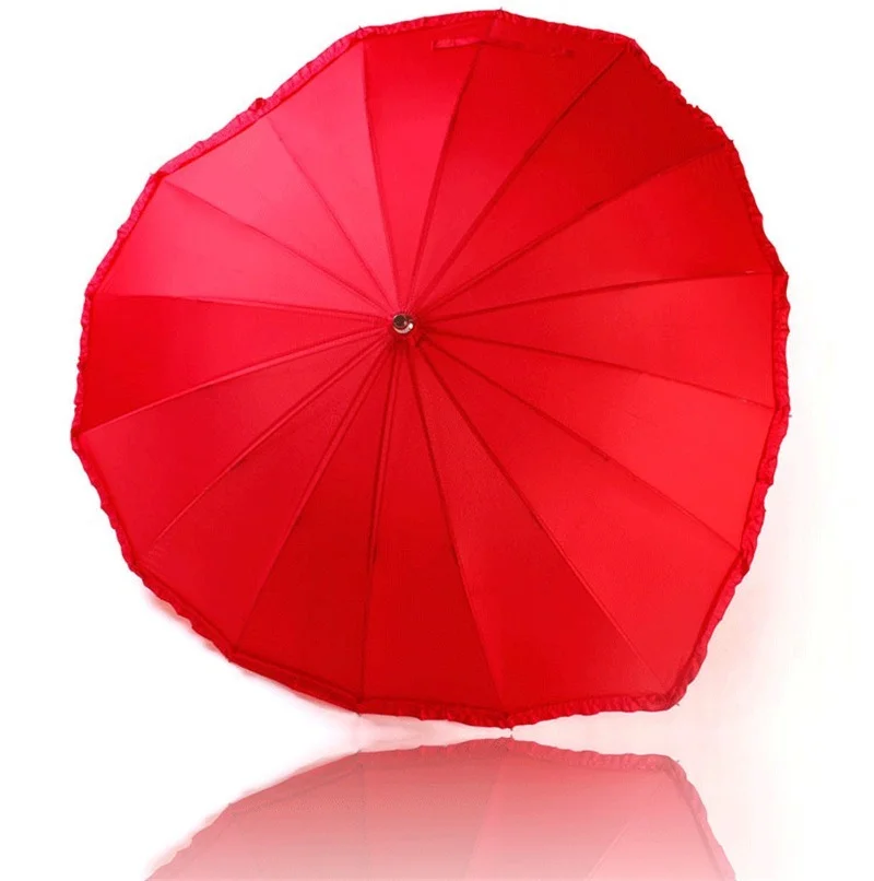 Heart Shaped Love Red Umbrella for Men and Women, Adult Bridal Wedding Gift, Waterproof, Wind Resistant, Creative, Rain