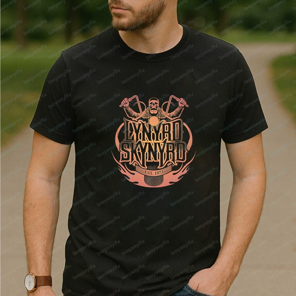 Camiseta confortável com estampa de camisa universal masculina e feminina de manga curta da banda Lynyrd Skynyrd, moda de verão